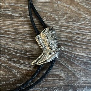 Vintage Western Cowboy Boots BOLO Tie Necklace Silver Mens Silver tips